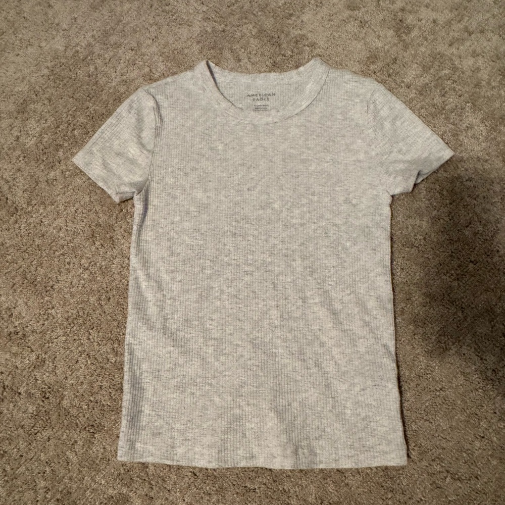 American Eagle Ribbed Short Sleeve Top – Heather Grey – XS – Small Flaw